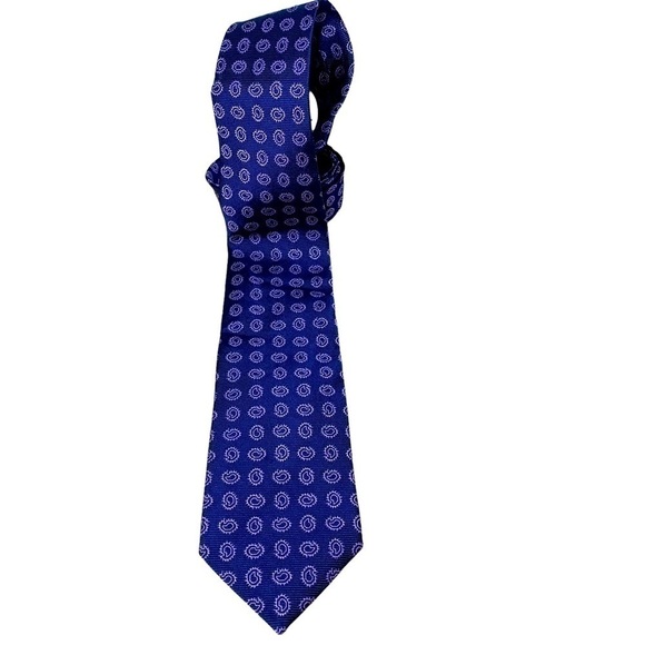 brooks Brothers Classic Neck Tie Navy Blue Purple Paisley 100% Woven Silk O/S - Picture 2 of 12